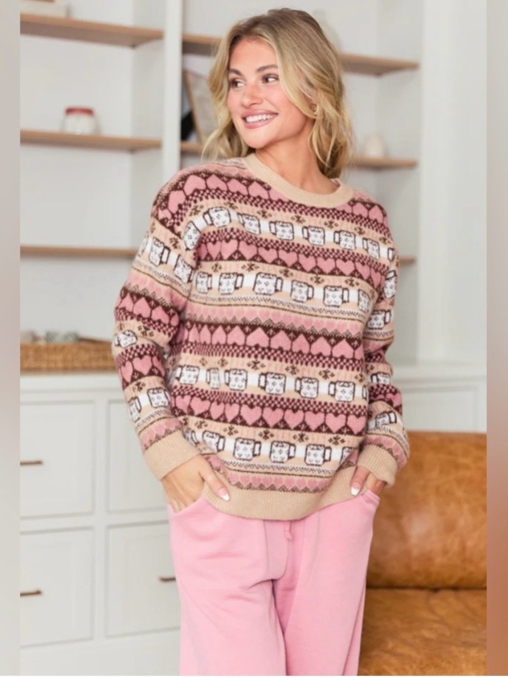 NWOT Pink Lily Coffee Mug Sweater Small